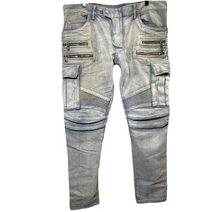 BALMAIN Rare Cargo biker denim pants